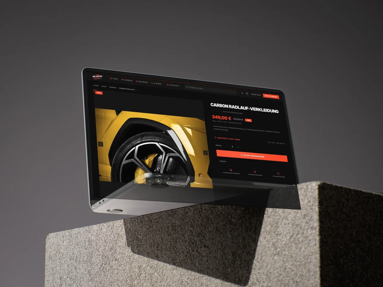 Produktdetailseite im Dark Mode